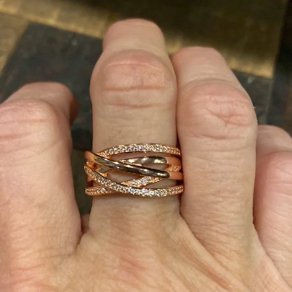 New Pandora Sparkling & Polished Lines ring 925-14k rose gold, CZs 2 sizes - Picture 7 of 10